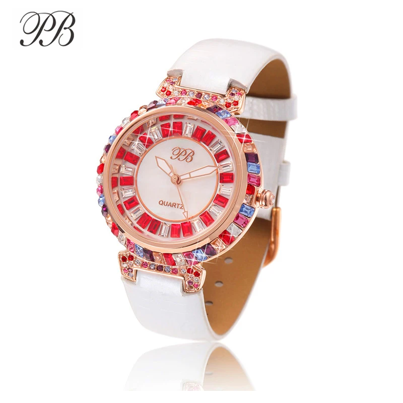 PB часы женские многоцветный кристалл натуральный жемчужный циферблат наручные