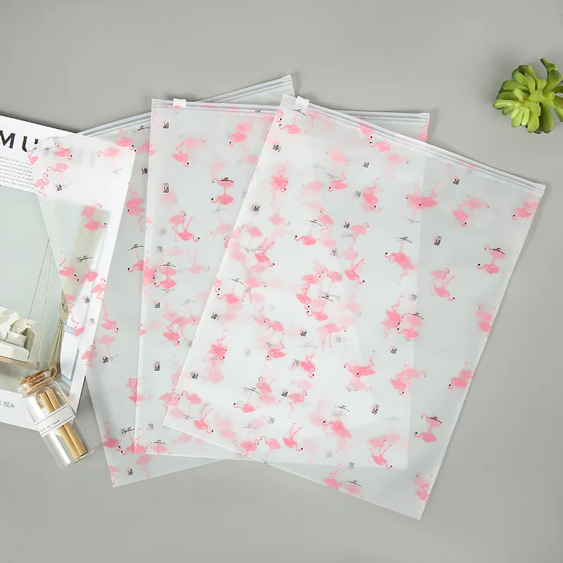 Custom Frosted Zipper Bags,High Quality Clothes Plastic Bag, Clothing Packaging Bags with Flamingo pattern printed, Ziplock Bags