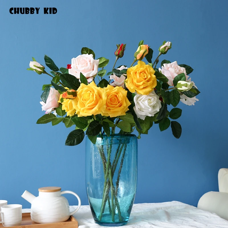 

Искусственные розы из латекса, 3 головки, 6 шт./лот