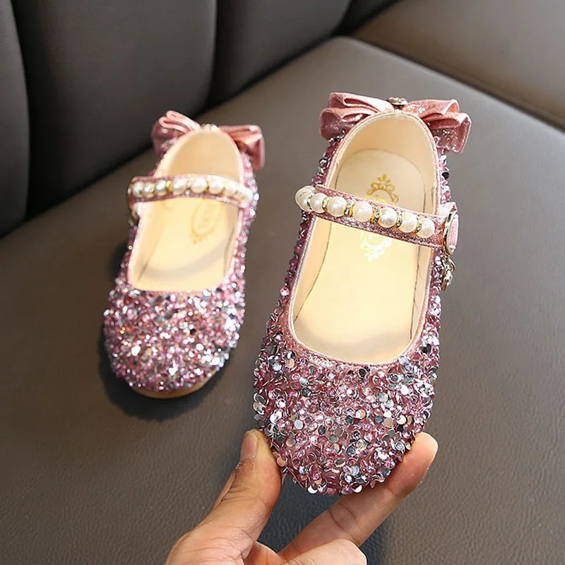 

Kids Girls Sandals Cute Crystal Bowknot Pearl Princess Shoes Dance Single Casual Shoe Princess wedding party shoes Sandals girl
