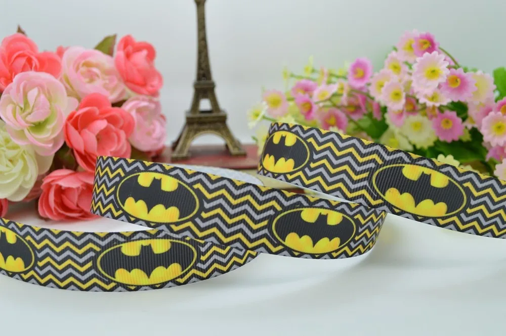 7/" 22 мм супергерой Бэтмен шеврон печатные корсажная лента бант для волос DIY ручной работы OEM 50YD