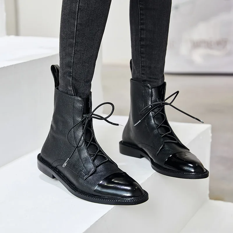 MORAZORA/ г., высококачественные ботильоны для женщин из натуральной кожи осенне-зимняя обувь на плоской подошве с круглым носком женские мотоботы