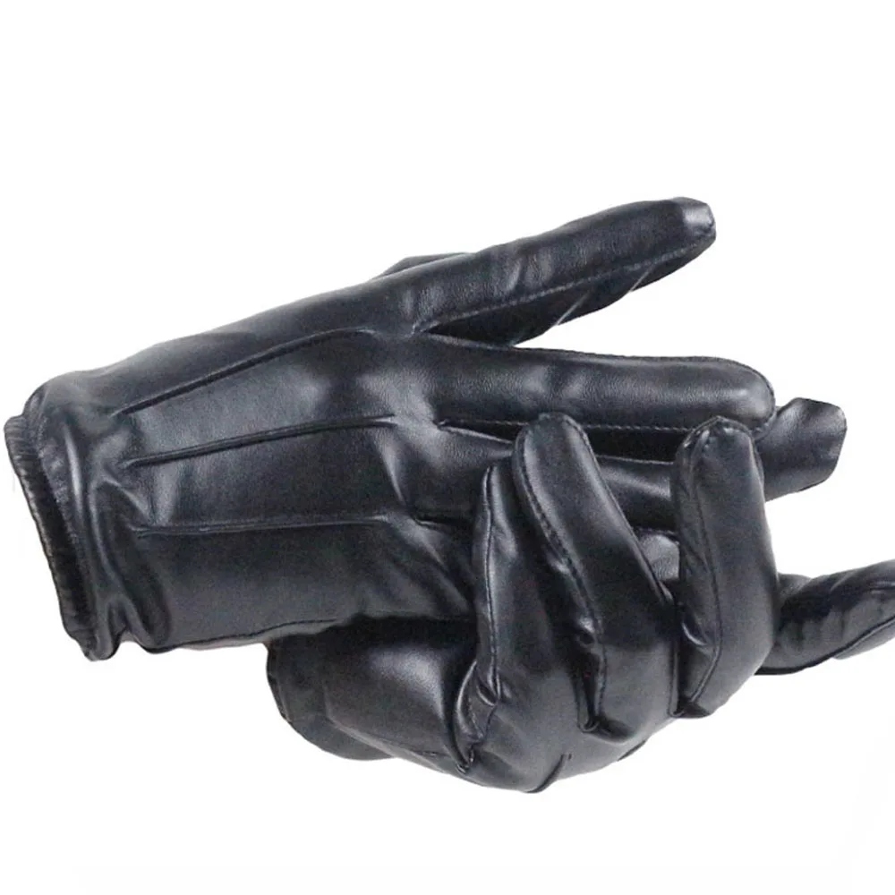 New Men's Luxurious PU Leather Winter Driving Warm Gloves Cashmere Tactical gloves Black Drop Shipping Top Quality
