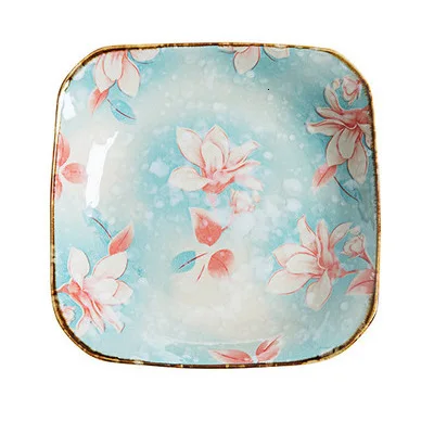 Flora Ceramica тарелка для завтрака диск оригинальность сливы узор посуда Квадратная тарелка глубокие блюда и блюда обеденные тарелки - Цвет: 18.5cm Square blue