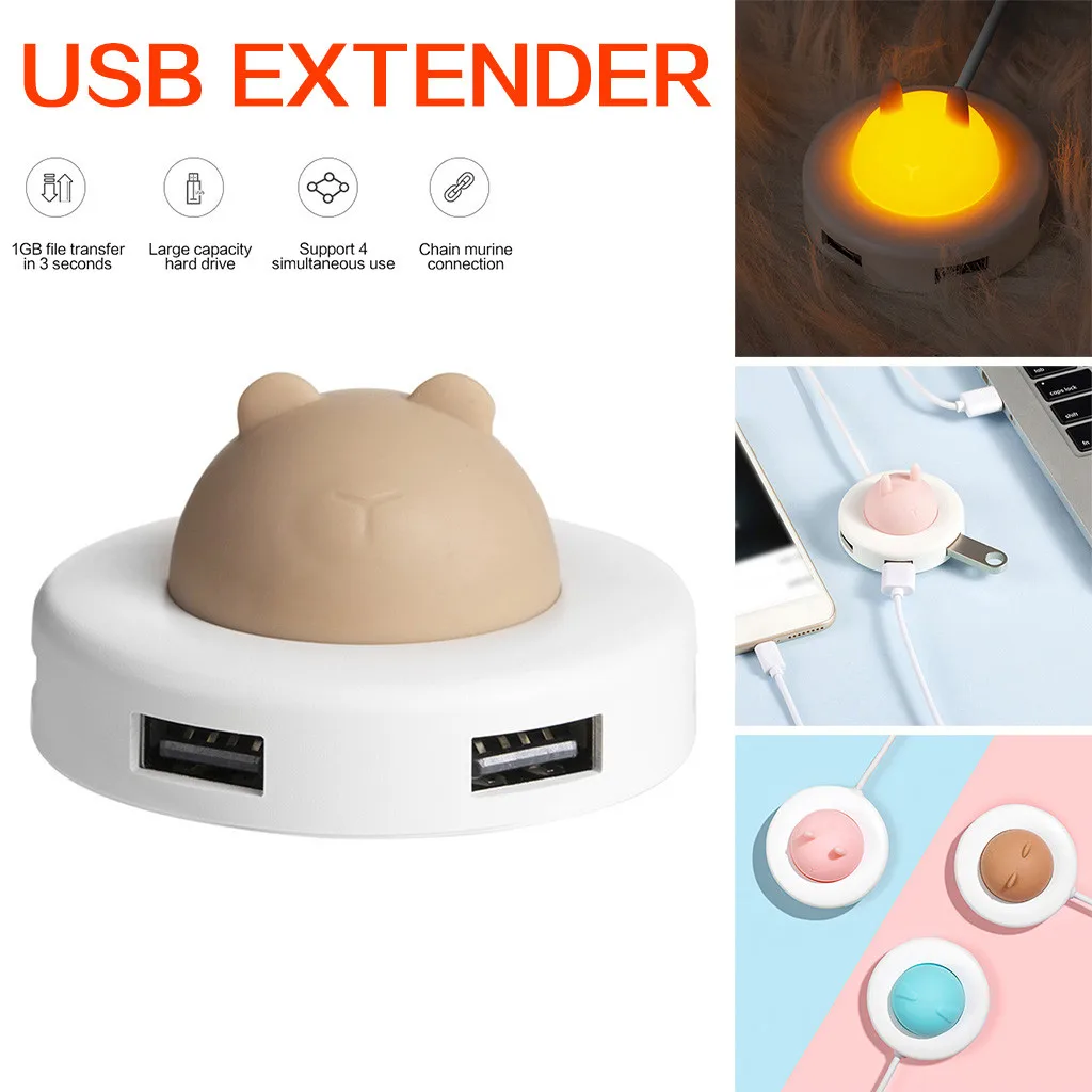 Мультяшный портативный usb-хаб кабель для зарядки атмосферный ночной Светильник расширитель 4 порта usb-хаб s адаптер разветвитель Кабель адаптер Usb