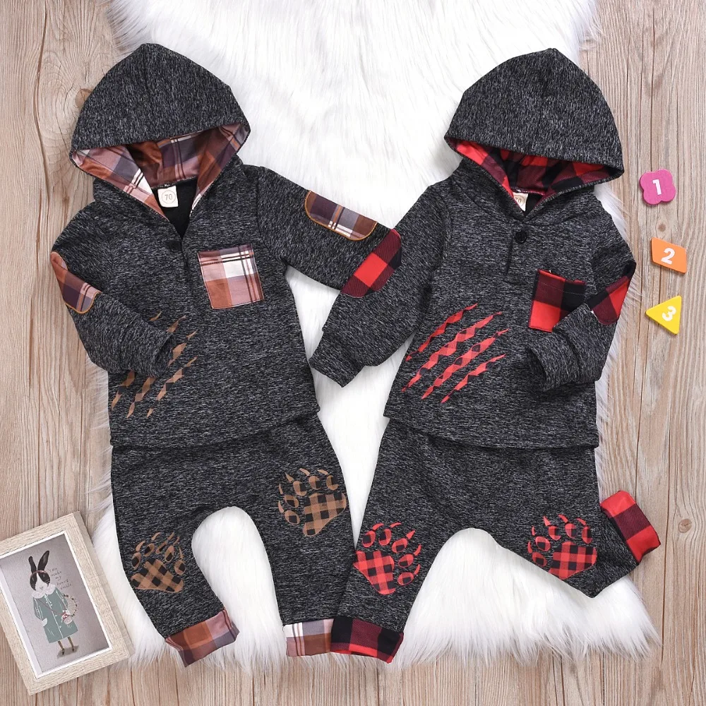 Baby Boys and Girls Outfits Cotton Pullover Hoodies+ Pants 2PC Bear clothes set for Kids 6M-2T
