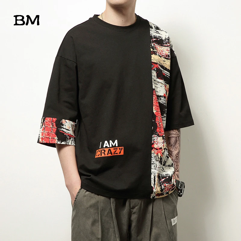 2020 Fashion Hip Hop Stitching Short Sleeves Chinese Style Half Sleeve  Summer Oversized T Shirt For Men 5xl Harajuku Tops Male - T-shirts -  AliExpress