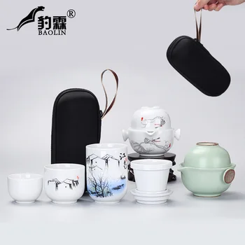 

cup, one pot, two cups, portable ceramic kungfu tea cup, travelling tea set, portable bag, tea maker, Japanese style