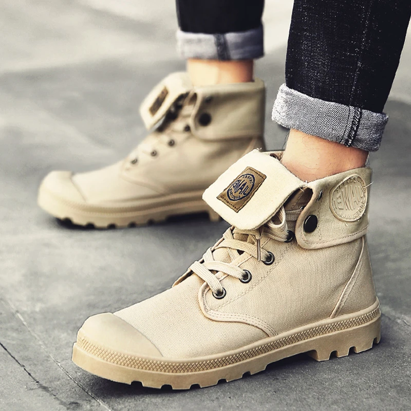 Womens Mens Military Tactical Ankle Boots Canvas Outdoor Desert High Top Shoes