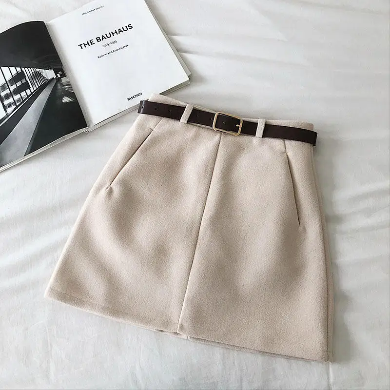 Apricot Skirts Мини-юбки женские Saia повседневные осенние и зимние юбки с высокой талией женские винтажные уличные теплые мини-юбки женские Faldas Q2149 - Цвет: Apricot Skirts