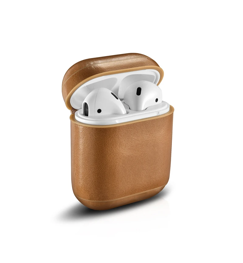 Ретро подлинный кожаный наушник чехол для хранения чехол для Apple airpods iphone bluetooth наушники чехол коробки защитный чехол - Цвет: Хаки