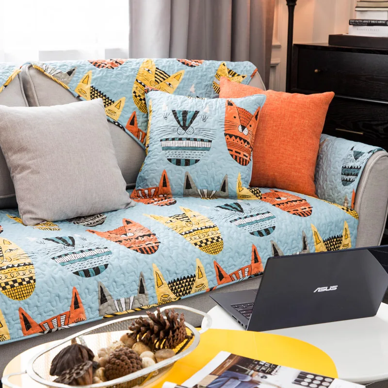 A Диван-подушка с тигром, четыре сезона, модный мультяшный принт, хлопковая ткань, грязный и противоскользящий чехол для дивана - Цвет: A