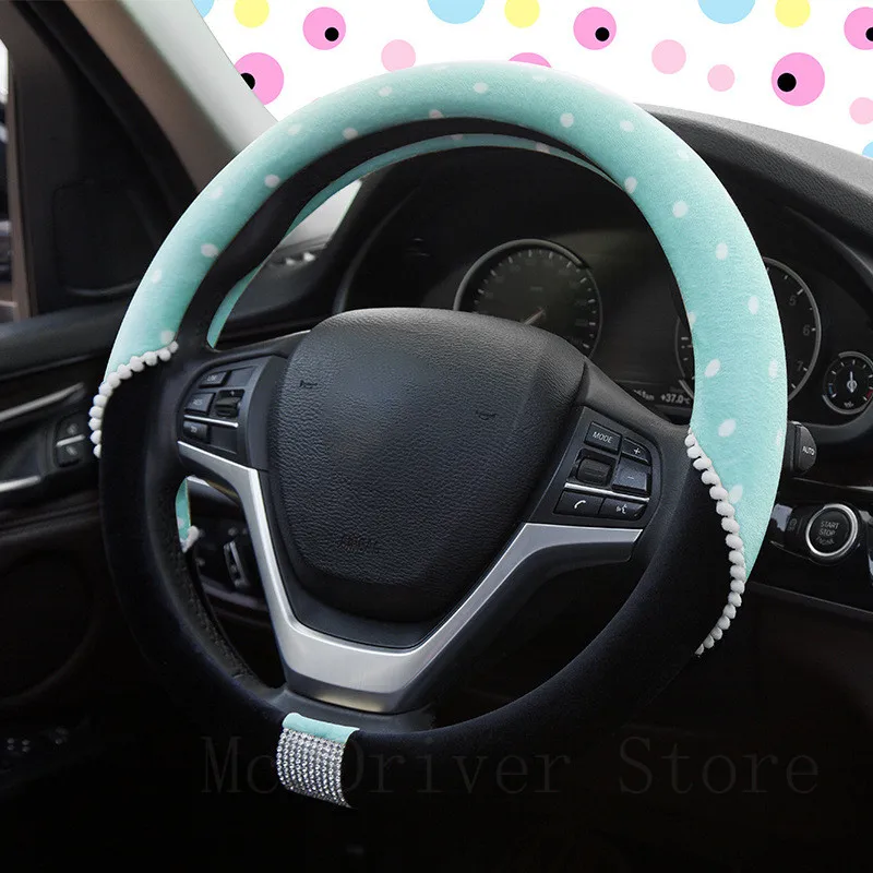 Speckle короткие бархатные со стразами крышки рулевого колеса автомобиля Macaron цвет милый пятнистый Автомобиль Стайлинг Универсальный руль крышка защита - Название цвета: Зеленый