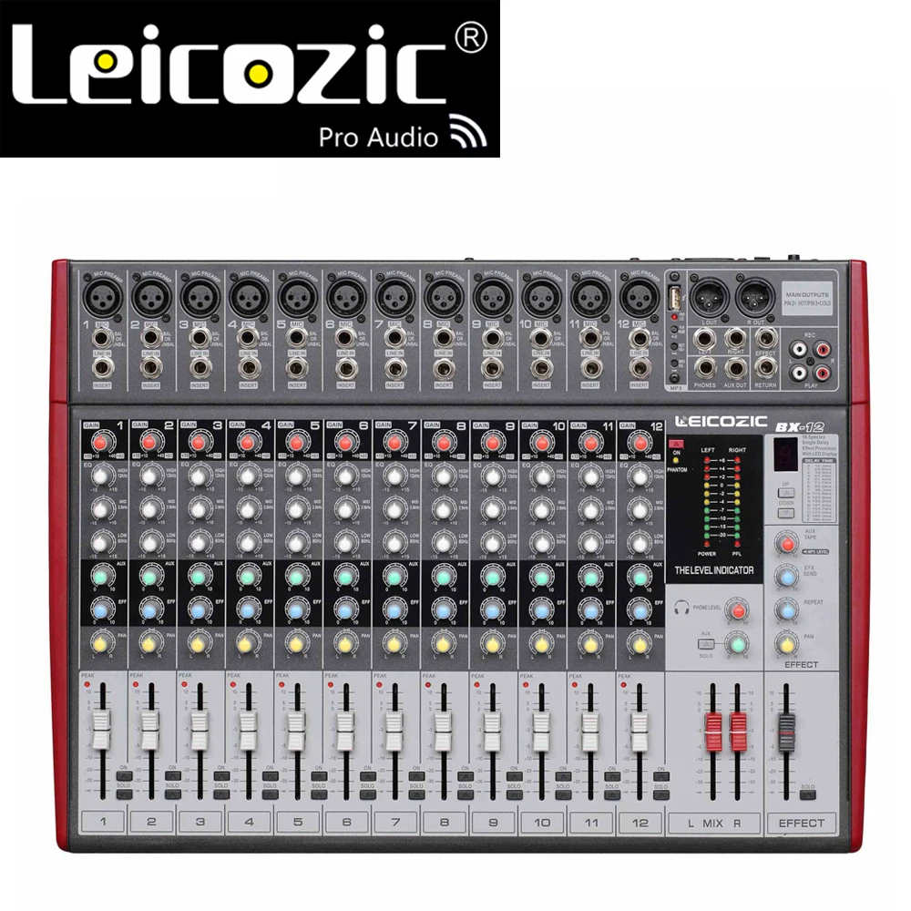 US $185.00 Leicozic 12Channel Professional Audio Mixer BX12 Audio Mixing Console Digital Mixing Console Effects Processor USB DJ Mixer