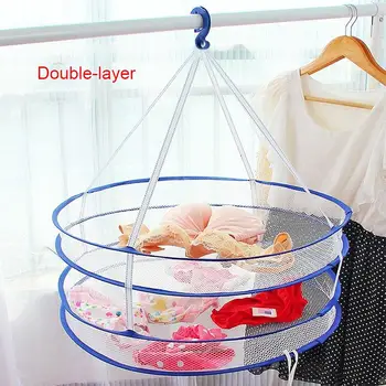 

Double Layer Clothesline Windproof Clothesline Clothes Drying Basket Practical Creative Nylon Mesh Hanging Double-Layer