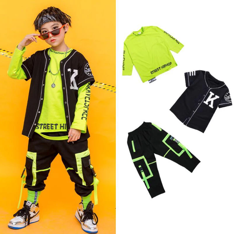 Kids Performance Hip Hop dancing Outfits Crop Tops Street wear Cargo Pants Girls Boys Jazz Dance Wear Costumes Concert Outfits