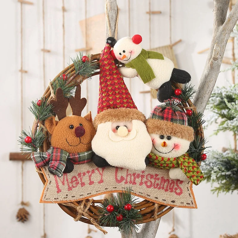

Christmas Decorations Elk Rattan Circle Pendant Small Work Rattan Wreath Ornament Window Decoration for Home