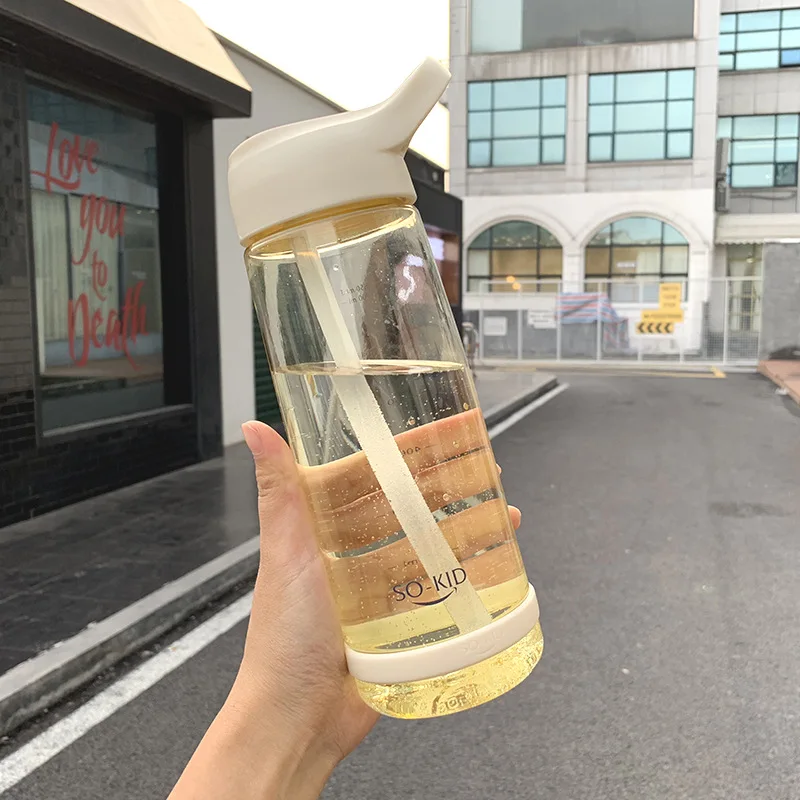Школьная бутылка для воды с соломой Bpa бесплатно Пластик бутылка для воды Спортивная бутылка для питьевой воды 1000 мл 1L для девочек 550/850/1000 мл - Цвет: Yellow-850ml