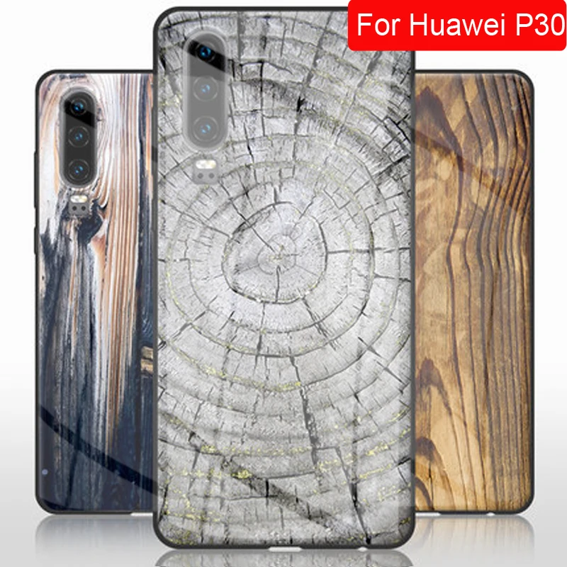 Чехол для huawei P30 из закаленного стекла с деревянным камнем и рисунком для телефона huawei P30 p30 Защитный чехол противоударный