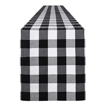 

Table Runner Black and White Plaid for Christmas Holidays Party Dinner Table Setting Decor