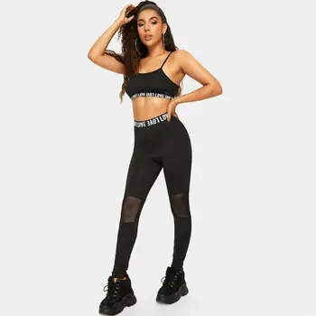 

Two Piece Set Womens Sexy Crop Tops + Legging Pants Letter Print Set Casual Sports Fitness Gym Jumpsuit Outfit 2019 Fashion Hot