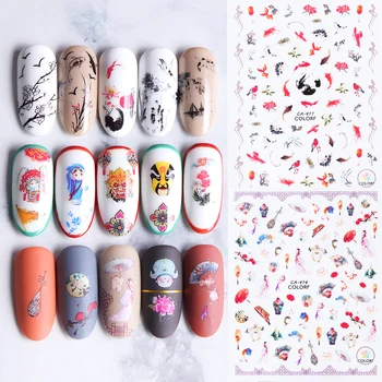 

1pcs Ink Flower Painting 3D Nail Stickers Decal Beijing Opera Tattos Wraps Sliders Nails Art Decoration Adhesive Tip JICA410-418