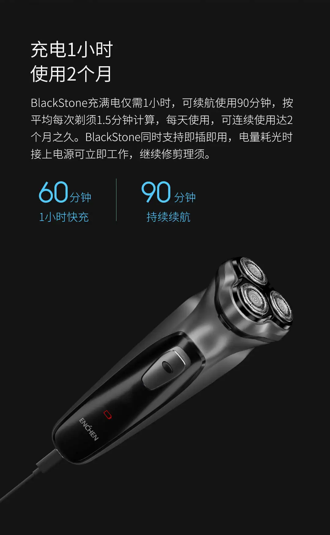 Xiaomi Enchen BlackStone перезаряжаемая электробритва 3D Тройная плавающая головка лезвия бритвенные бритвы для мужчин триммер для бороды Mach