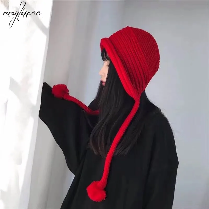Maylisacc осенне зимняя новая Корейская вязаная шапка милый меховой шарик теплая