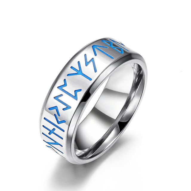 Viking Runes Stainless Steel Rings For Men 8mm Wedding Band Rotatable luminous Rings Jewelry Gift