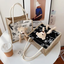 

Creative Graffiti Bear Bag Fashion Women Portable Large Capacity Shopping Bag Korean Version Cute Bear Graffiti Lunch Bag