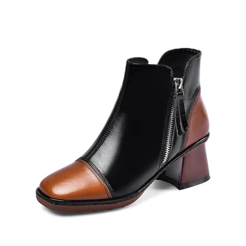 

Popular Square Toe Women Zipper Ankle Boots Warm Short Boots Quality Cow Patent Leather Elegant Female Chelsea Boots