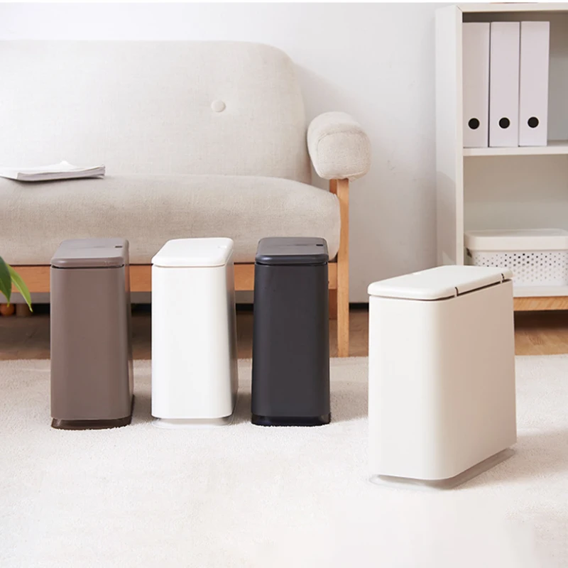 Trash Can Creative Fashion Pressing Cover Type Kitchen Waste Bin Sitting Room Toilet Trash Office Paper Basket-White