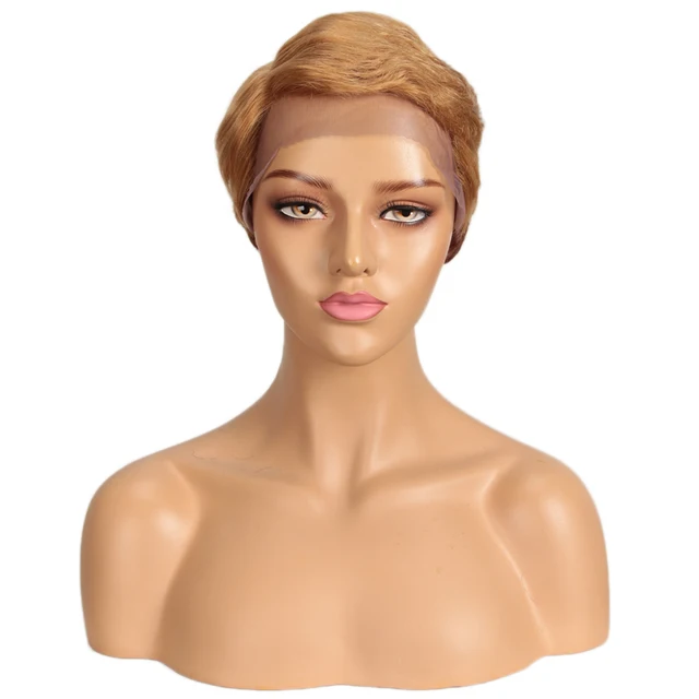 Lekker Short Pixie Bob T Part Lace Human Hair Wig For Women Natural Pre Plucked Glueless Ombre Burgundy Brazilian Remy 613 Wigs DML33-30-27