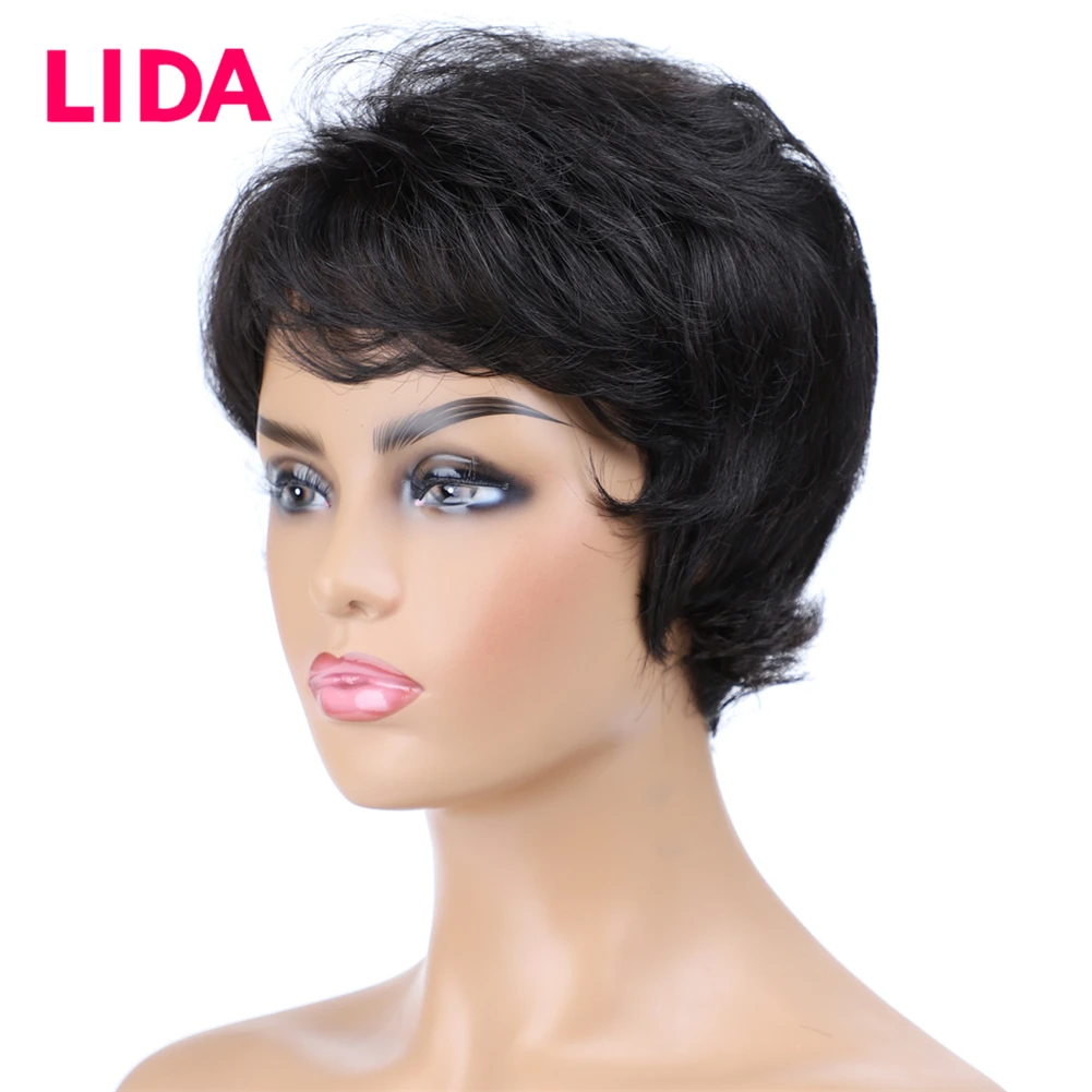 LIDA короткие человеческие волосы парики не Реми натуральные волнистые человеческие волосы парики не Реми бразильские человеческие волосы