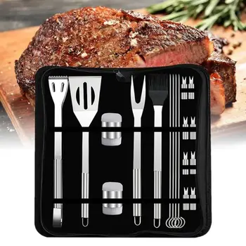 

18 Pcs BBQ Grill Utensil Tools Set Reinforced Tongs Stainless Steel Barbecue Grilling Accessories with Aluminum Storage Case Com