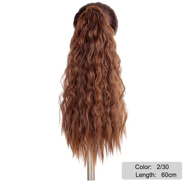 DIANQI Synthetic Corn Wavy Long Curly Ponytail Hairpiece Wrap on Clip Hair Extensions Black Pony Hair 2i30