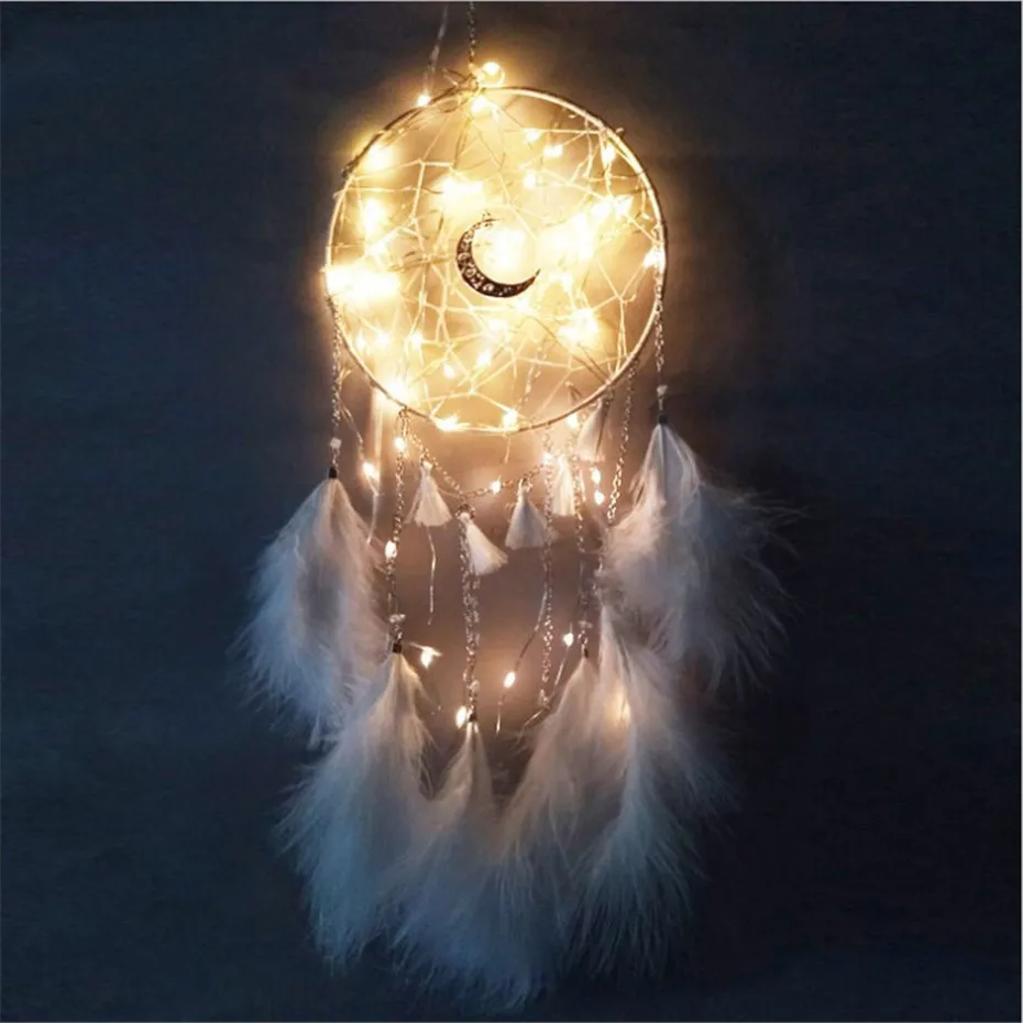 Сны ручной работы сделанные бисер с перьями светодиодные медные проволочные