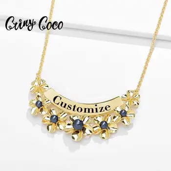

Cring Coco Personalized Name Necklaces Top Quality Gold Color Alloy Flower Custom Letter Pendants Necklaces for Women Mother New