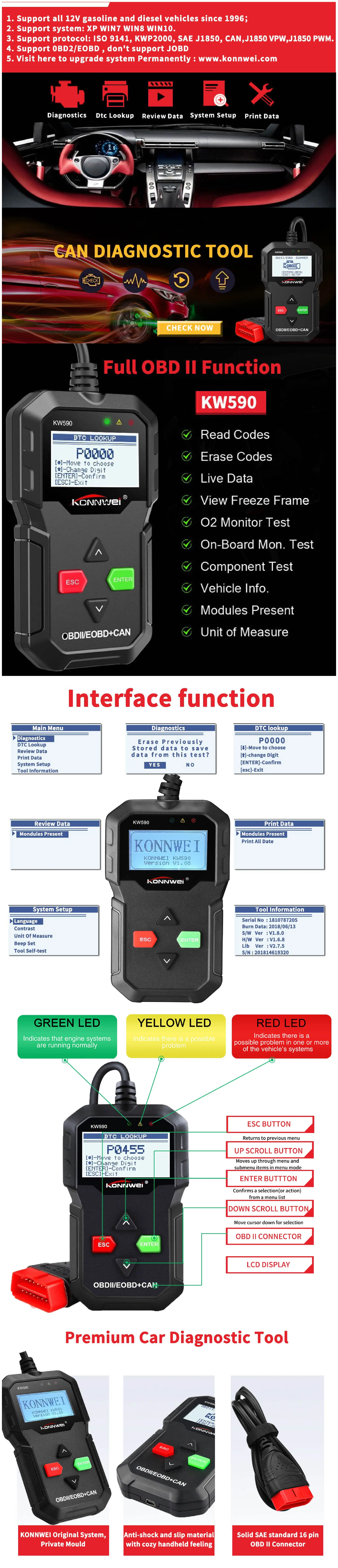 KONNWEI ODB2 Автомобильный сканер KW590 obd2 obd сканер automotivo kw590 автоматический сканер лучше, чем AD310 ELM327 диагностический инструмент