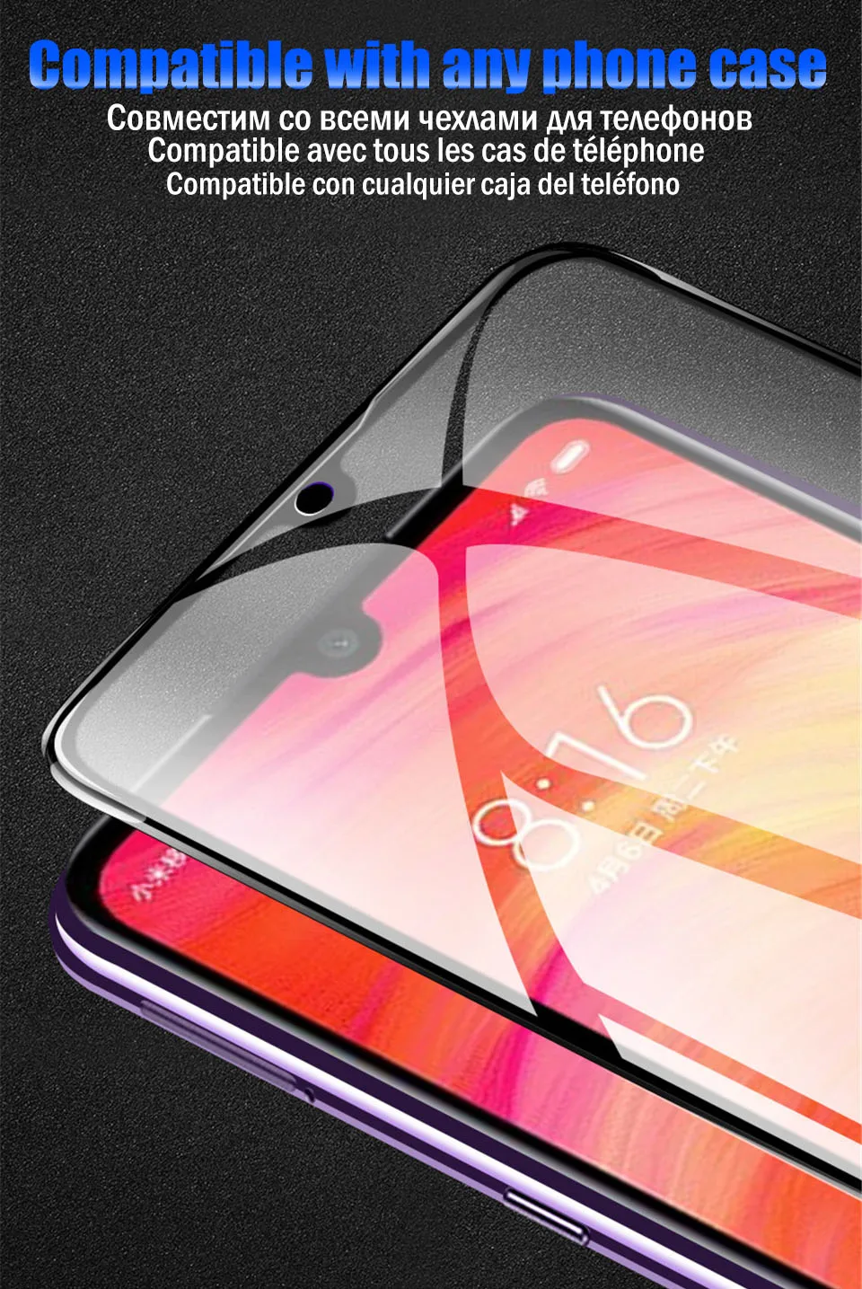 2 шт./партия, 2 упаковки, полностью проклеенное закаленное стекло для XiaoMi RedMi Note8 Note 7 Pro 7A 6 Pro 6A Note 8T 8A Global, Защитная пленка для экрана