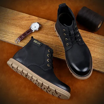 

Men High Quality Leather Boots Male Spring autumn Casual Motorcycle Ankle Hombre Men Lace-Up Basic Boots Man Fashion Men Boots
