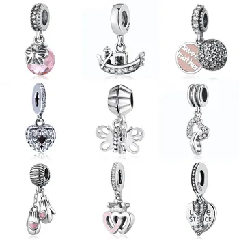 

S925 Silver Bead fit Pandora Bracelets Venice Gondola Butterfly Interlocking Crowned Heart Dangle Charms DIY Jewelry
