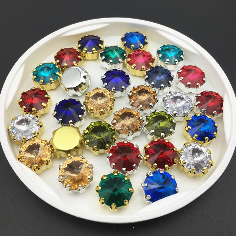 Бесплатная доставка 12 мм круглые стразы из смолы Rivoli плоские для пришивания с