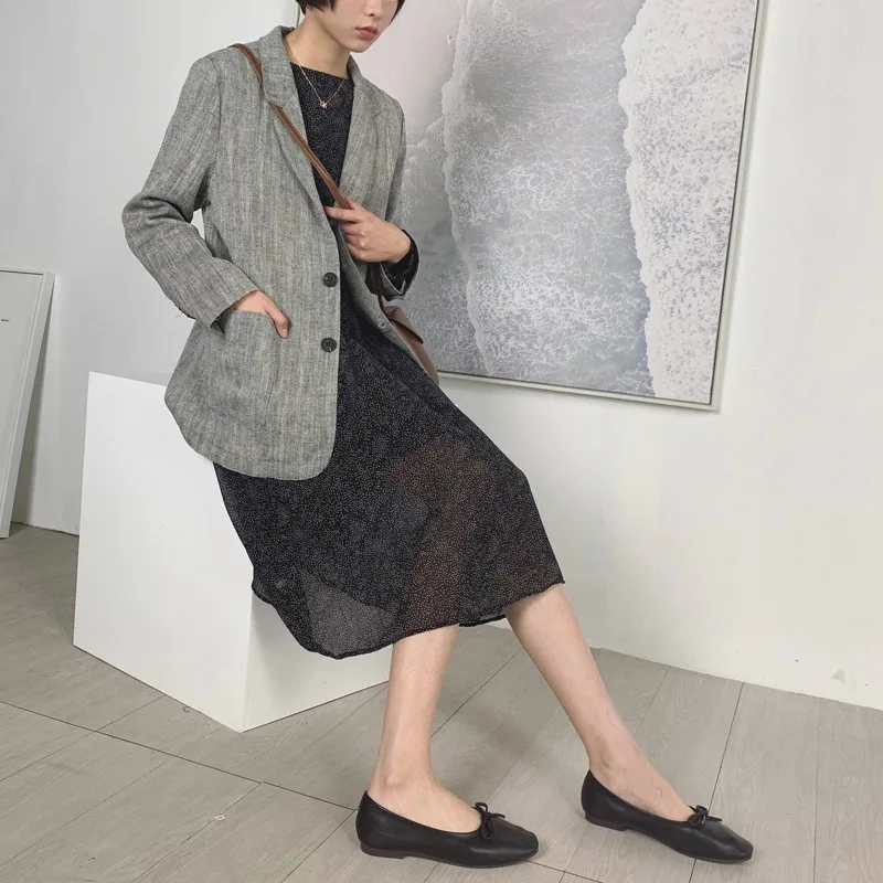 

Flax Casual Suit Women's Spring Two-Button Handsome Suit Jacket Korean-style Versatile Students Coat