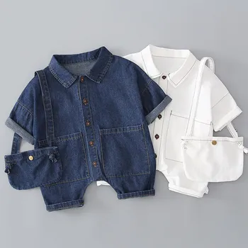 

2020 Baby Spring Summer Clothes Newborn Infant Boys Girls Romper Kids Denim Overall with Pockets 2 Colors Children Cowboy Outfit