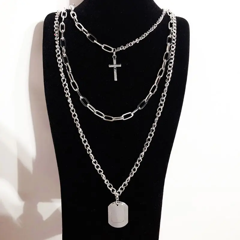 

Hip Hop Jewelry Multi Layer Cross Chunky Chain Youth Men Women Pendant Necklace