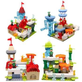 

8 Style Big Size Building Blocks Marble Race Run Maze Ball Electric Track Funnel Slide Bricks Compatible Duplo Educational Toys