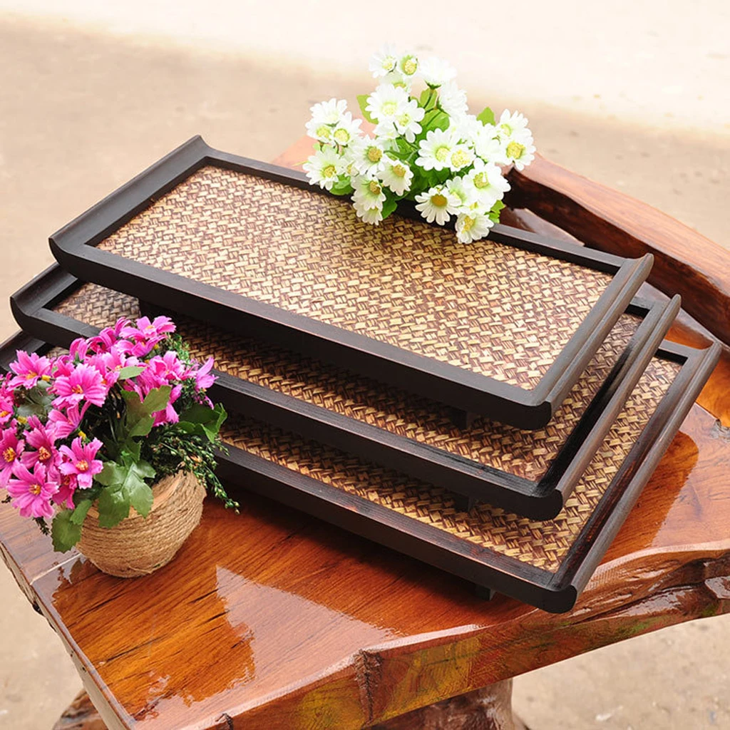 Vintage Bamboo Home Food Tea Serving Dinner Fruit Trays Rectangular Choices of 3 Sizes