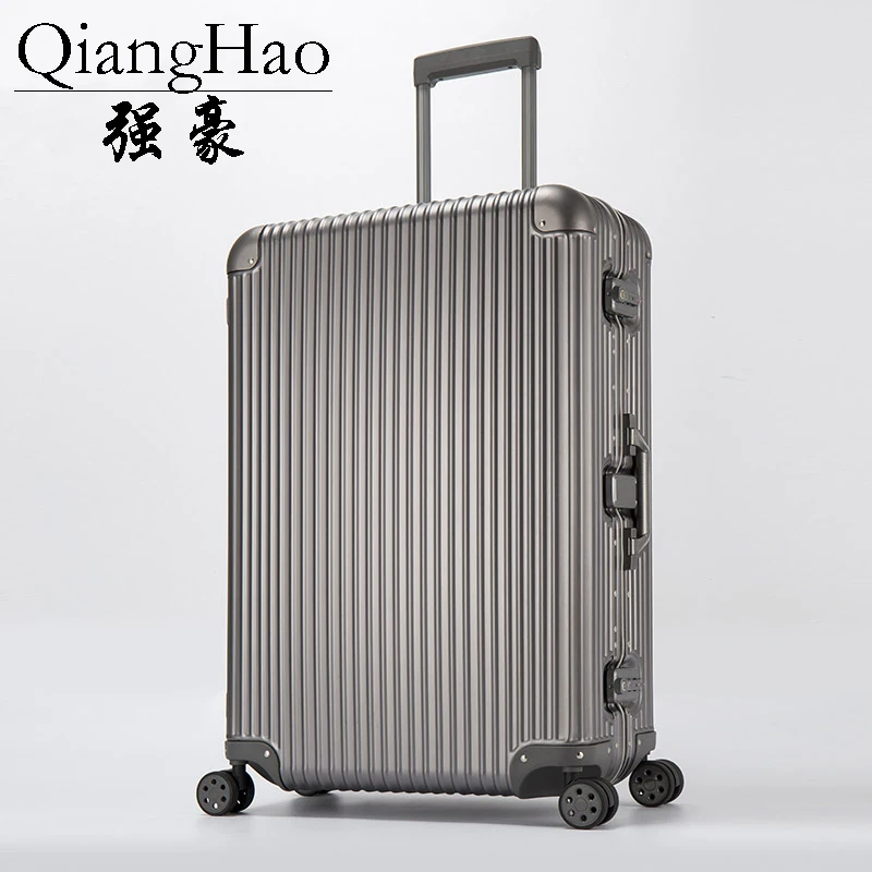 Gray QiangHao чехол для тележки на колесиках Алюминиевый сплав чехол на колесиках сумка для ручной клади высокого качества - Цвет: Gray