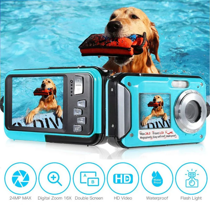  Hot 3C-Underwater Camera 24.0MP Waterproof Digital Camera Full HD 1080P Self-Timer Dual-Screen Vide